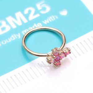 14 Karat Gold Brilliant Fire Opal Cross Bendable Hoop Ring